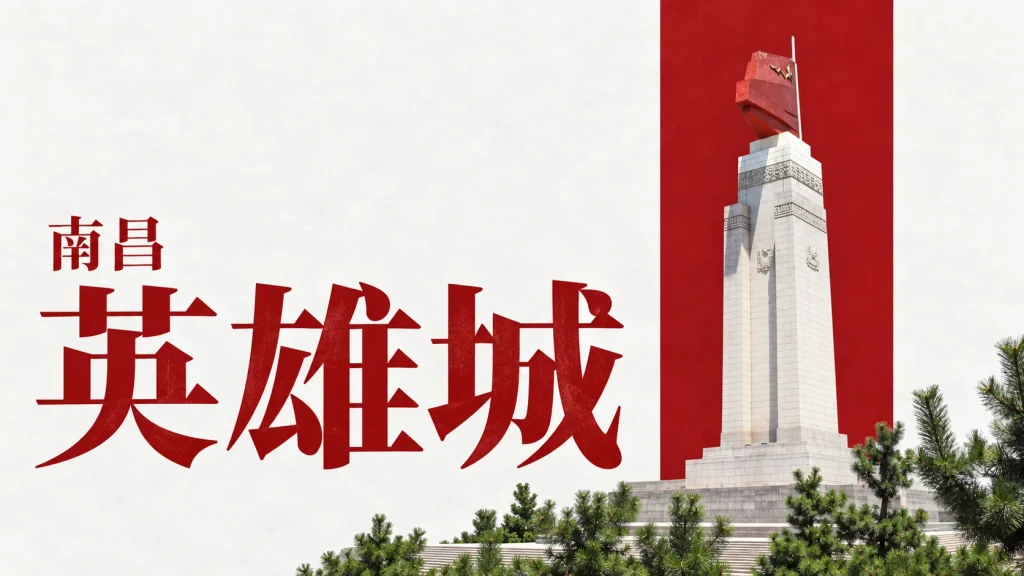 南昌八一广场纪念塔及顶部红旗造型，现代纪念空间改编图