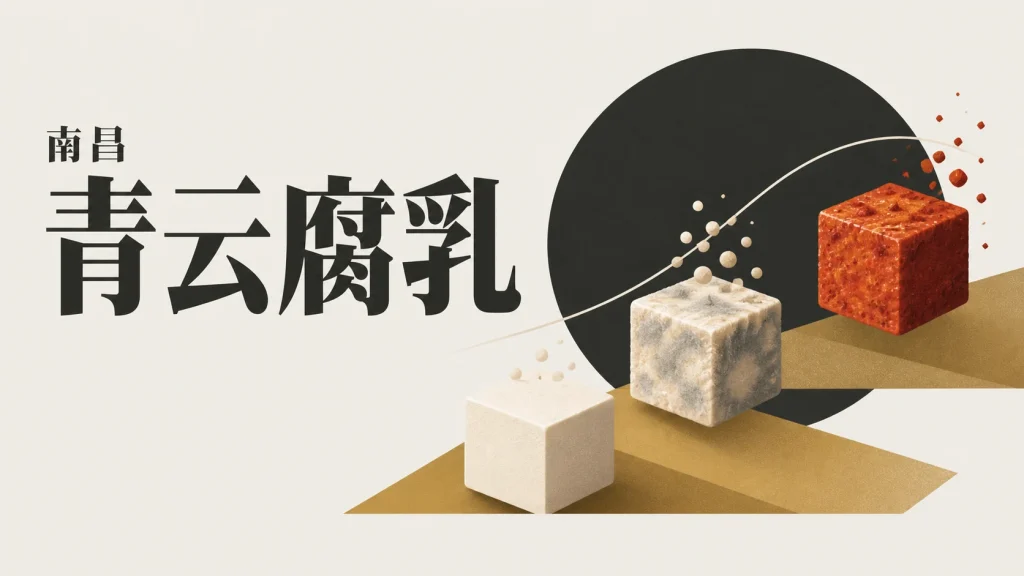 白坯、发酵表面与调味色面组成的青云谱腐乳主题抽象示意