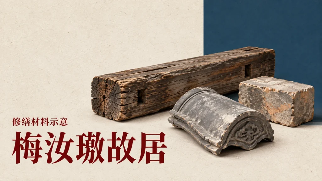 梅汝璈故居主题的修缮材料示意