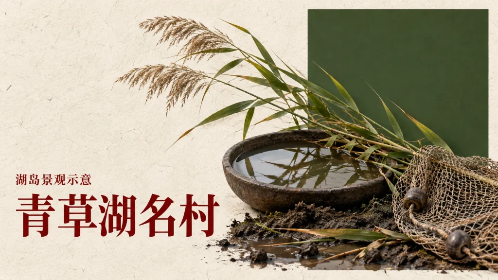 青草湖名村主题的湖岛景观示意