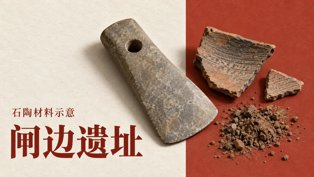 闸边遗址主题的石陶材料示意