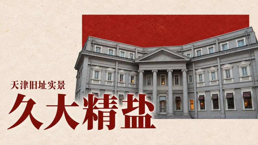 久大精盐公司天津旧办公建筑实景改编，原照片摄于2010年，呈现当时外观，不是范旭东创业时的原貌，也不是湘阴故居