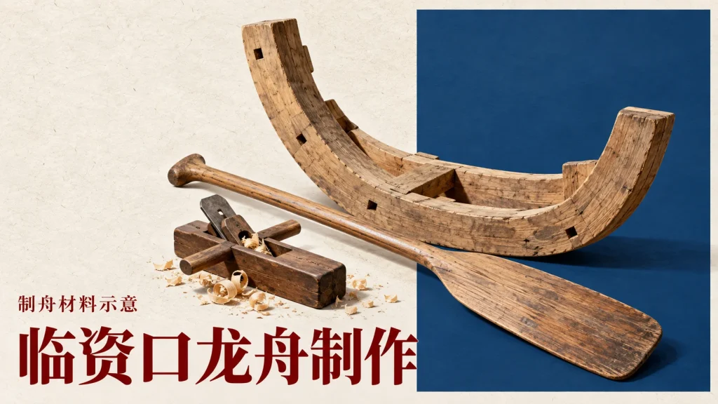 临资口龙舟制作主题的制舟材料示意