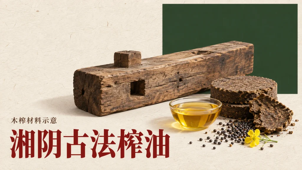 湘阴古法榨油主题的木榨材料示意