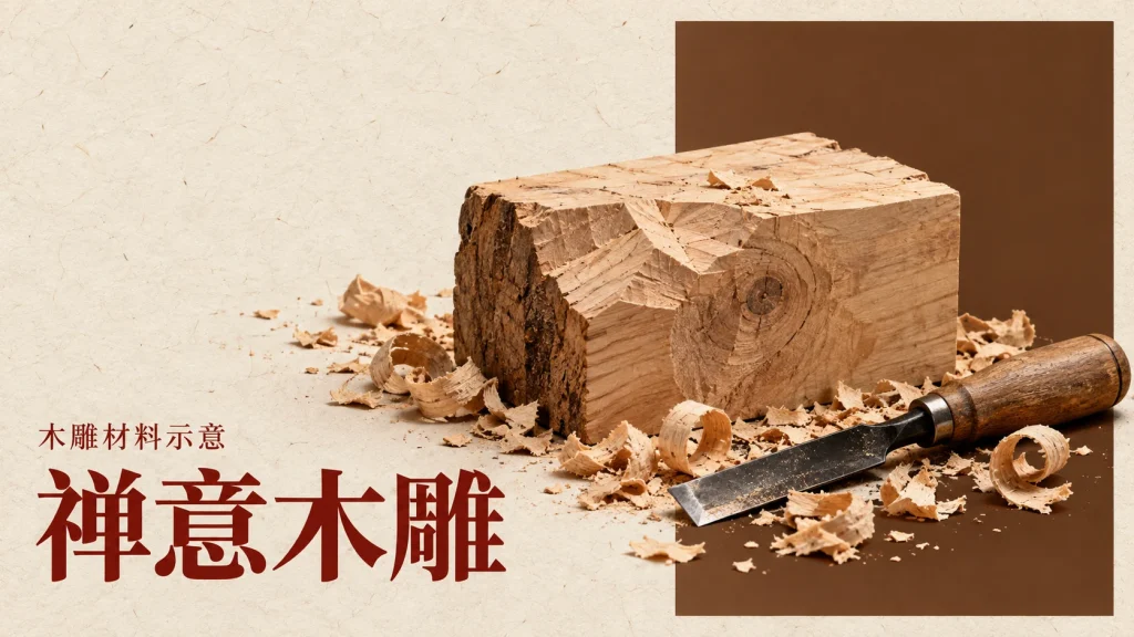 禅意木雕主题的木雕材料示意