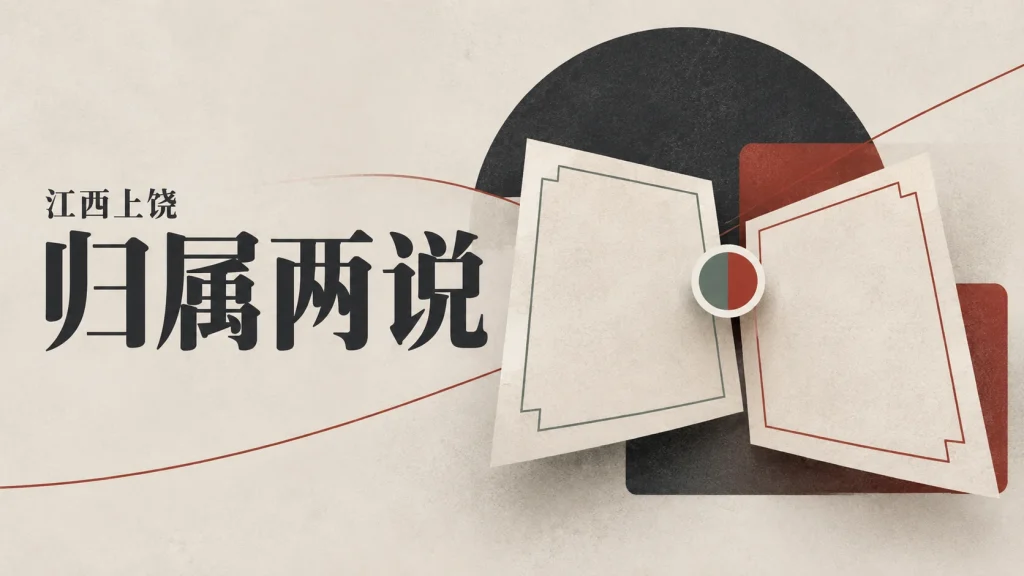 两张空白档案纸并置并连接同一节点，婺源归属两种记载的抽象示意