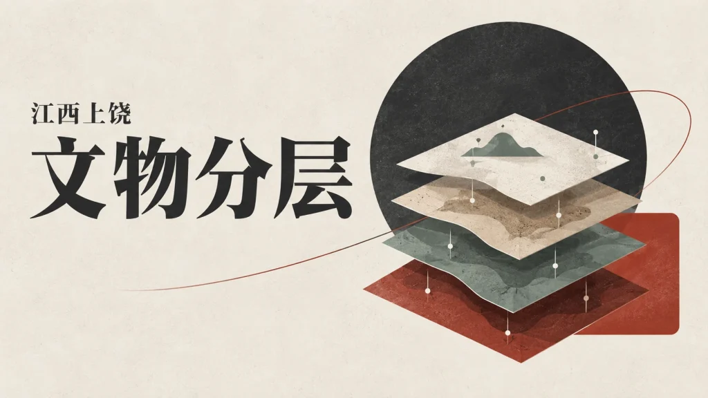 分层底面与登记点组成的上饶文物保护层级抽象示意，非文物分布地图