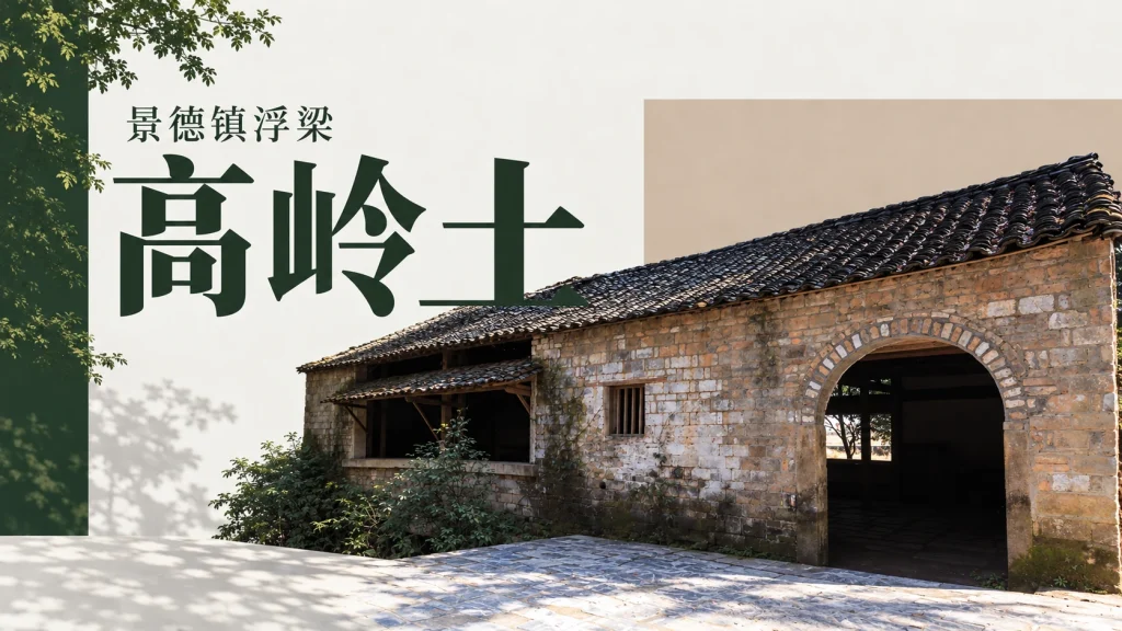 浮梁高岭瓷土矿遗址水口庵的石墙、黑瓦与拱门，非矿物标本