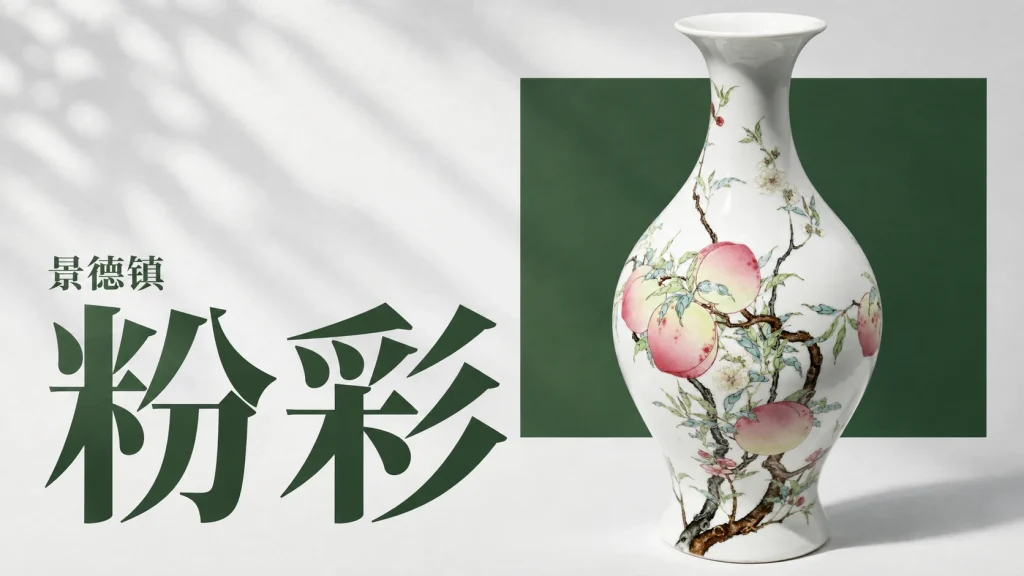 上海博物馆粉彩瓶的桃实、绿叶与细颈轮廓