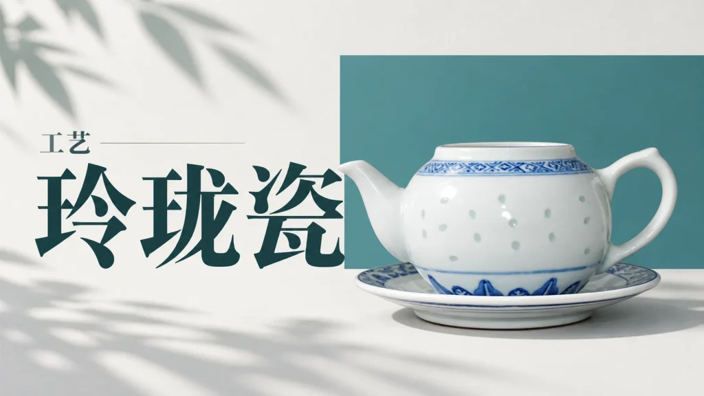 玲珑茶壶的浅色釉窗、壶嘴、环柄与碟子，产地未确认