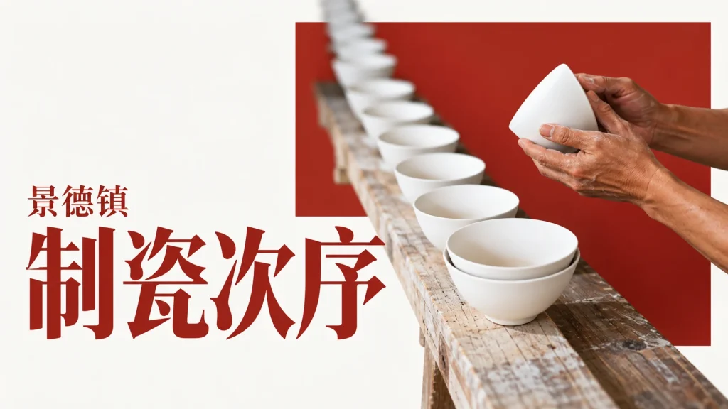 景德镇古窑民俗博览区的半成品碗、木台与制瓷演示双手，非清代现场
