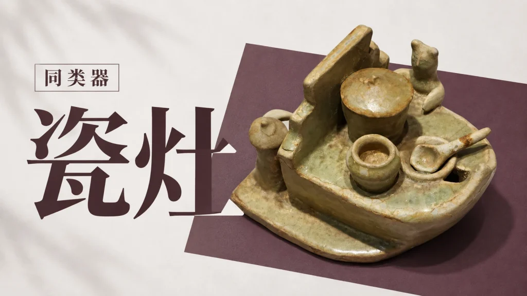 南宋官窑博物馆藏南朝洪州窑青釉瓷灶，同类器示意，非丰城馆藏十三厘米瓷灶