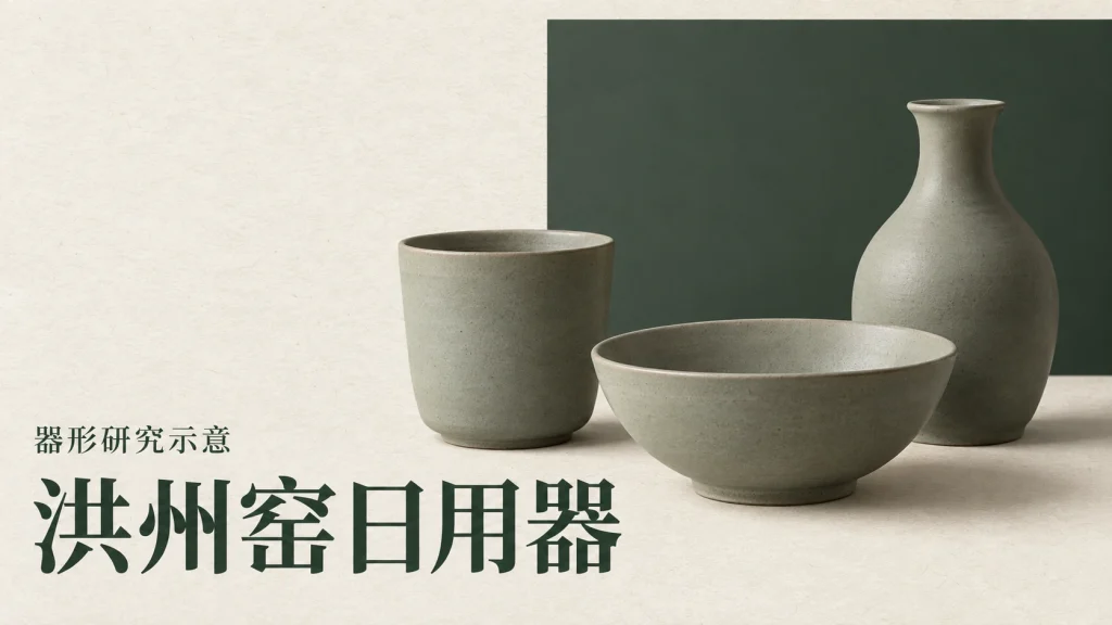 青瓷杯、碗和盘口壶组成的洪州窑日用器器形研究示意